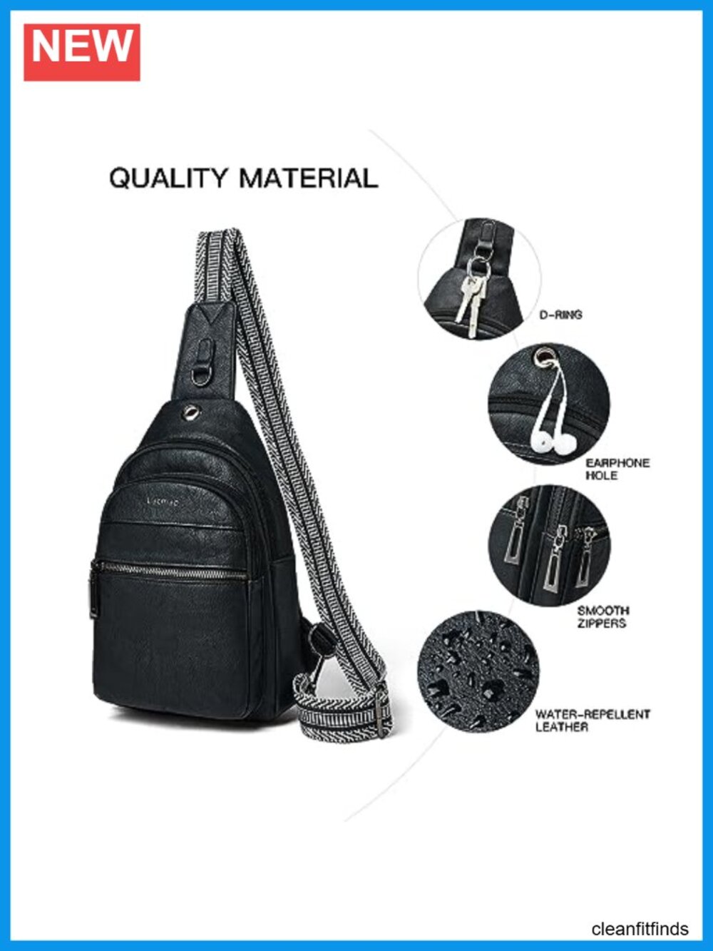 Faux Leather 7L Sling Bag Women Anti Theft Crossbody Chest Backpack Purse - Picture 5 of 5